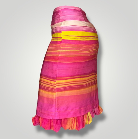 Akris Pink and Yellow Striped Pencil Skirt